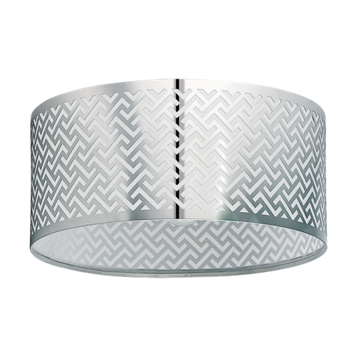 Leamington 1 loftlampe i metal Satin Nikkel og Krom med innerskærm i klar folie, MAX 60W E27, diameter 35,5 cm, højde 18,5 cm.